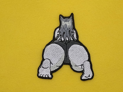 Miss kitty booty embroidered patch iron on hook and loop