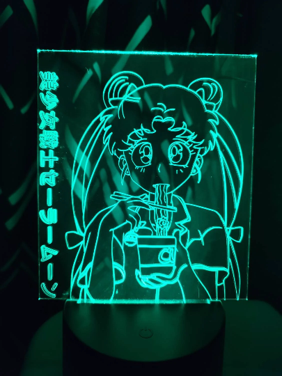 Sailor moon eating ramen noodles acrylic light