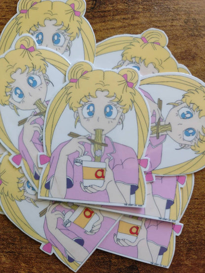 Sailor moon eating ramen noodles sticker